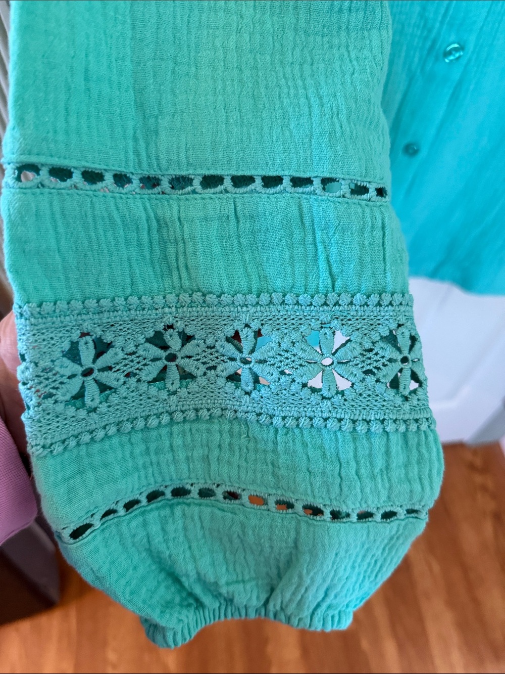 Belle by Kim Gravel Teal Button-Front Blouse - Picture 3 of 5